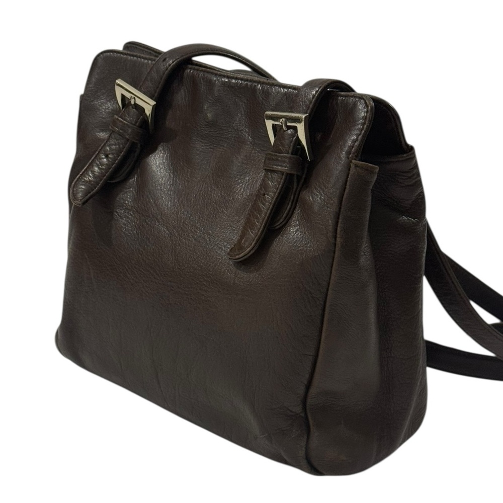 Neiman Marcus Dark Brown Leather Shoulder Bag Double Strap Satchel